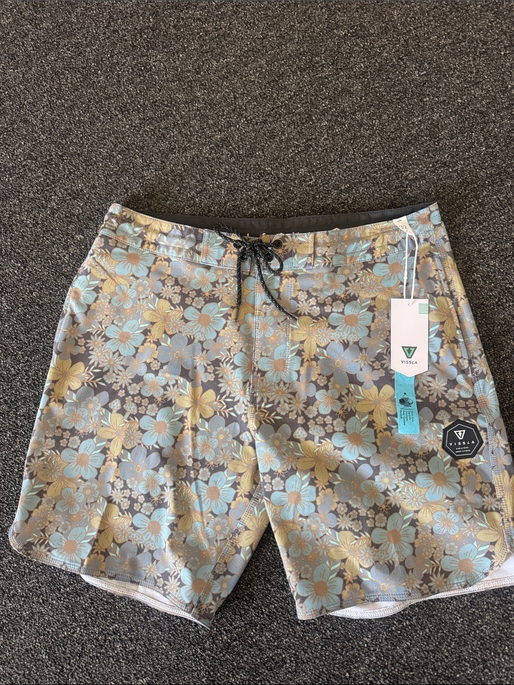 VISSLA Men’s Floral Board Shorts in Grey, Blue & Yellow
